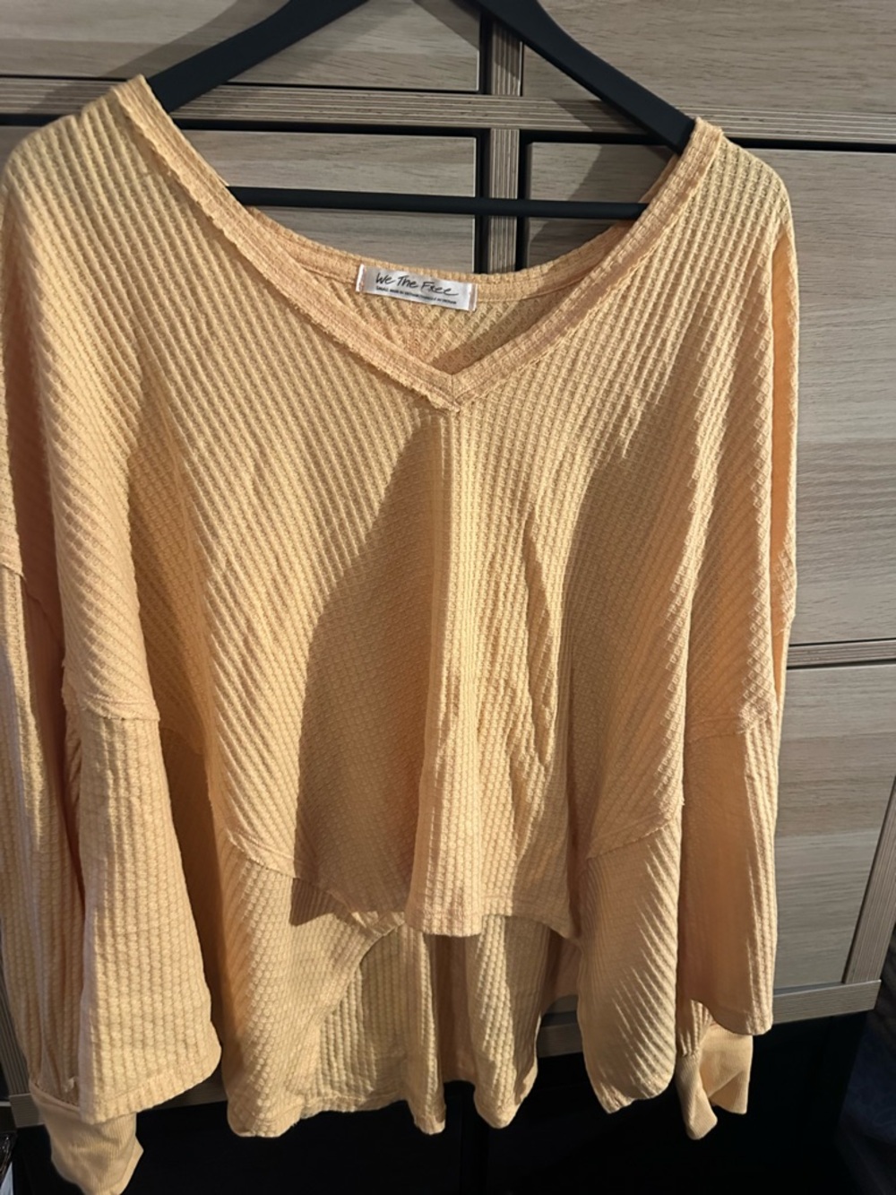 We The Free Light Yellow Buttercup Thermal Waffle V-Neck Women's Top